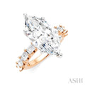 1 1/3 Ctw Marquise Shape Emerald and Round Cut Diamond Semi-Mount Engagement Ring in 14K Rose and White Gold