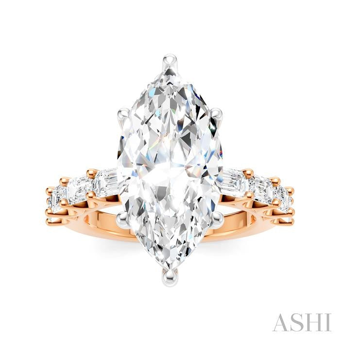 1 1/3 Ctw Marquise Shape Emerald and Round Cut Diamond Semi-Mount Engagement Ring in 14K Rose and White Gold