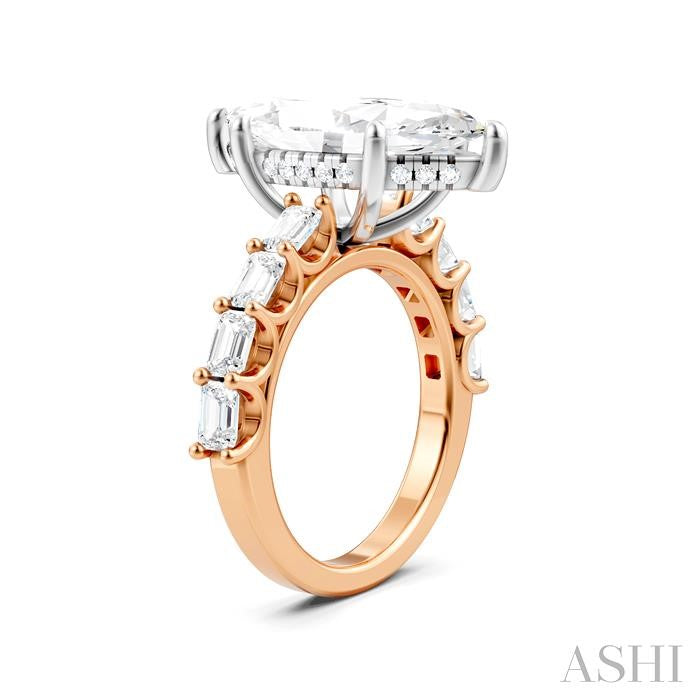 1 1/3 Ctw Marquise Shape Emerald and Round Cut Diamond Semi-Mount Engagement Ring in 14K Rose and White Gold
