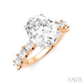 1 1/3 Ctw Oval Shape Emerald and Round Cut Diamond Semi-Mount Engagement Ring in 14K Rose and White Gold