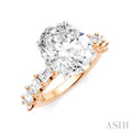 1 1/3 Ctw Oval Shape Emerald and Round Cut Diamond Semi-Mount Engagement Ring in 14K Rose and White Gold