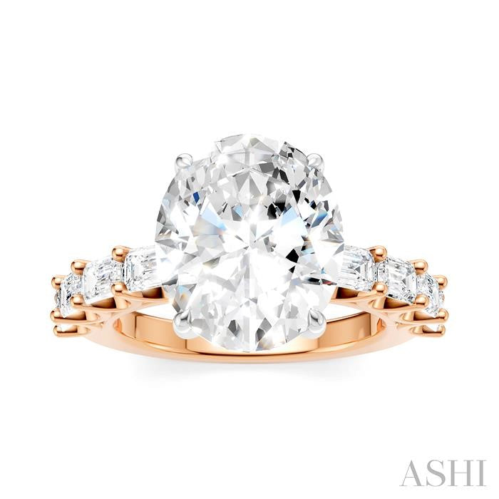 1 1/3 Ctw Oval Shape Emerald and Round Cut Diamond Semi-Mount Engagement Ring in 14K Rose and White Gold