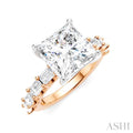 1 1/3 Ctw Princess Shape Emerald and Round Cut Diamond Semi-Mount Engagement Ring in 14K Rose and White Gold