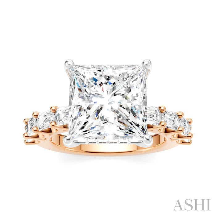 1 3/8 Ctw Princess Shape Emerald and Round Cut Diamond Semi-Mount Engagement Ring in 14K Rose and White Gold