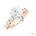 1 1/3 Ctw Pear Shape Emerald and Round Cut Diamond Semi-Mount Engagement Ring in 14K Rose and White Gold