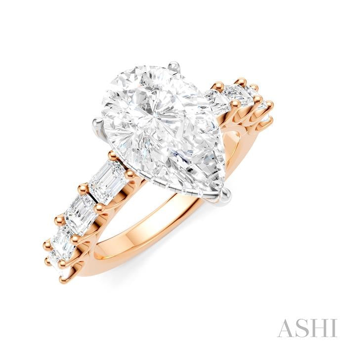 1 1/3 Ctw Pear Shape Emerald and Round Cut Diamond Semi-Mount Engagement Ring in 14K Rose and White Gold