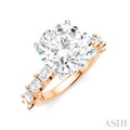 1 1/3 Ctw Round Shape Emerald and Round Cut Diamond Semi-Mount Engagement Ring in 14K Rose and White Gold