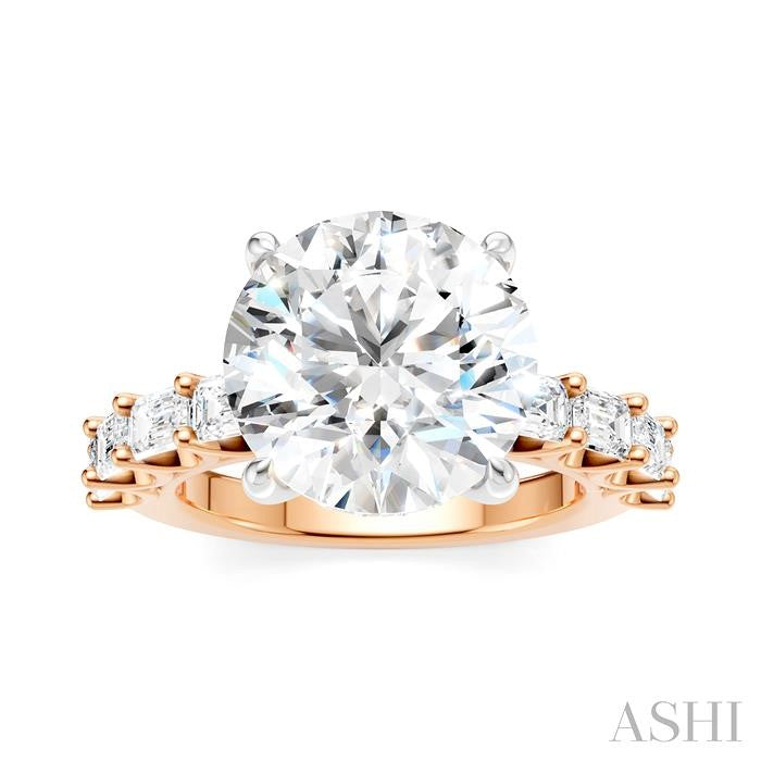 1 1/3 Ctw Round Shape Emerald and Round Cut Diamond Semi-Mount Engagement Ring in 14K Rose and White Gold