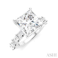 1 3/8 Ctw Princess Shape Emerald and Round Cut Diamond Semi-Mount Engagement Ring in 14K White Gold