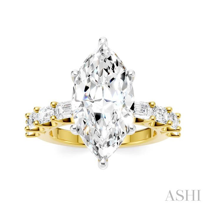 1 1/3 Ctw Marquise Shape Emerald and Round Cut Diamond Semi-Mount Engagement Ring in 14K Yellow and White Gold