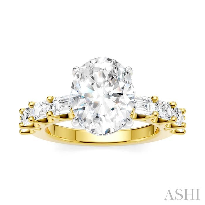 1 1/3 Ctw Oval Shape Emerald and Round Cut Diamond Semi-Mount Engagement Ring in 14K Yellow and White Gold