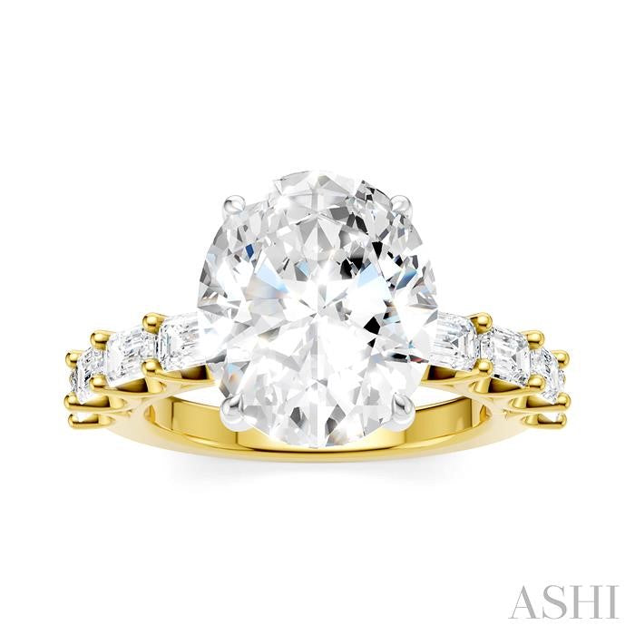 1 1/3 Ctw Oval Shape Emerald and Round Cut Diamond Semi-Mount Engagement Ring in 14K Yellow and White Gold