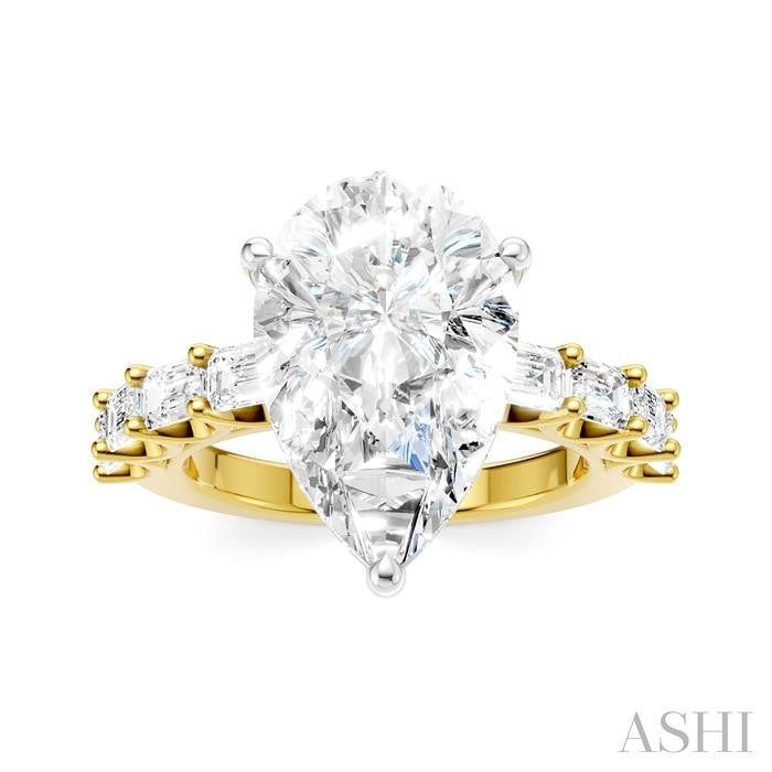 1 1/3 Ctw Pear Shape Emerald and Round Cut Diamond Semi-Mount Engagement Ring in 14K Yellow and White Gold