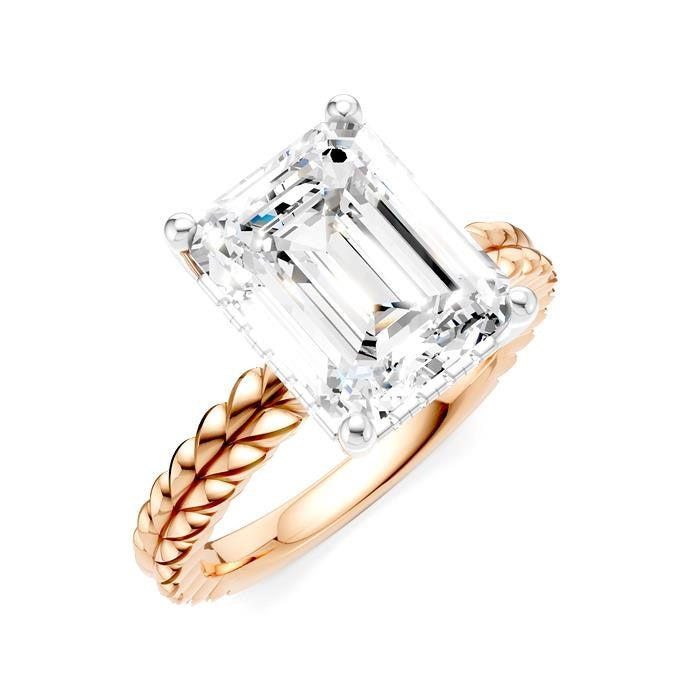 1/10 Ctw Emerald Shape Round Cut Diamond Semi-Mount Engagement Ring in 14K Rose and White Gold