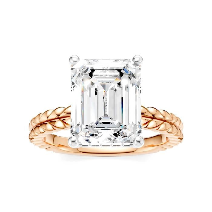 1/10 Ctw Emerald Shape Round Cut Diamond Semi-Mount Engagement Ring in 14K Rose and White Gold