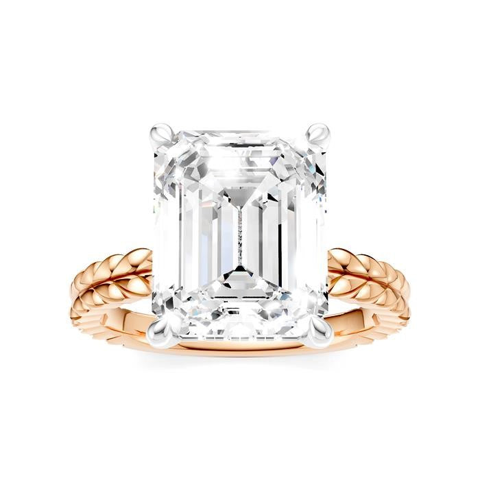 1/8 Ctw Emerald Shape Round Cut Diamond Semi-Mount Engagement Ring in 14K Rose and White Gold