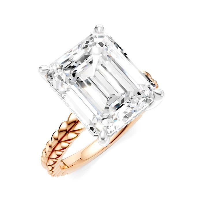 1/8 Ctw Emerald Shape Round Cut Diamond Semi-Mount Engagement Ring in 14K Rose and White Gold
