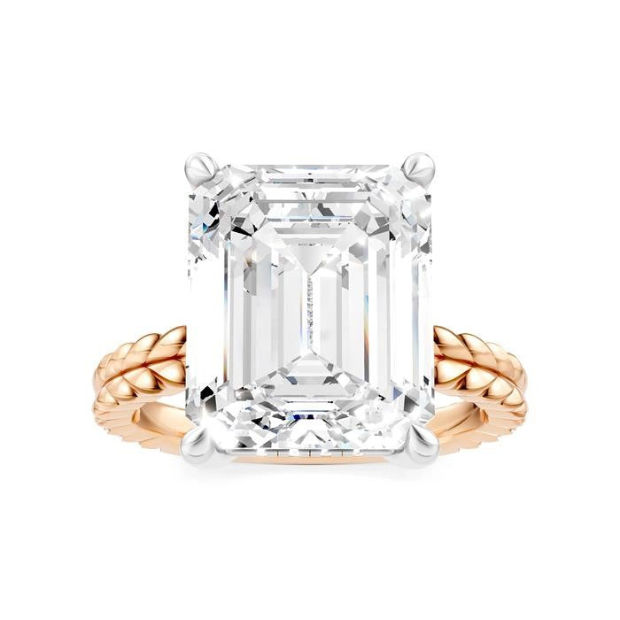 1/8 Ctw Emerald Shape Round Cut Diamond Semi-Mount Engagement Ring in 14K Rose and White Gold