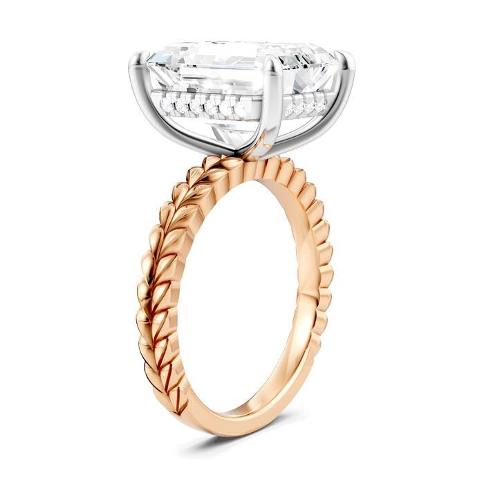 1/8 Ctw Emerald Shape Round Cut Diamond Semi-Mount Engagement Ring in 14K Rose and White Gold