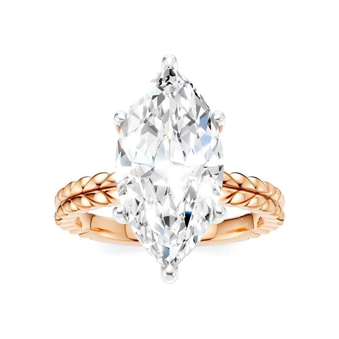 1/8 Ctw Marquise Shape Round Cut Diamond Semi-Mount Engagement Ring in 14K Rose and White Gold