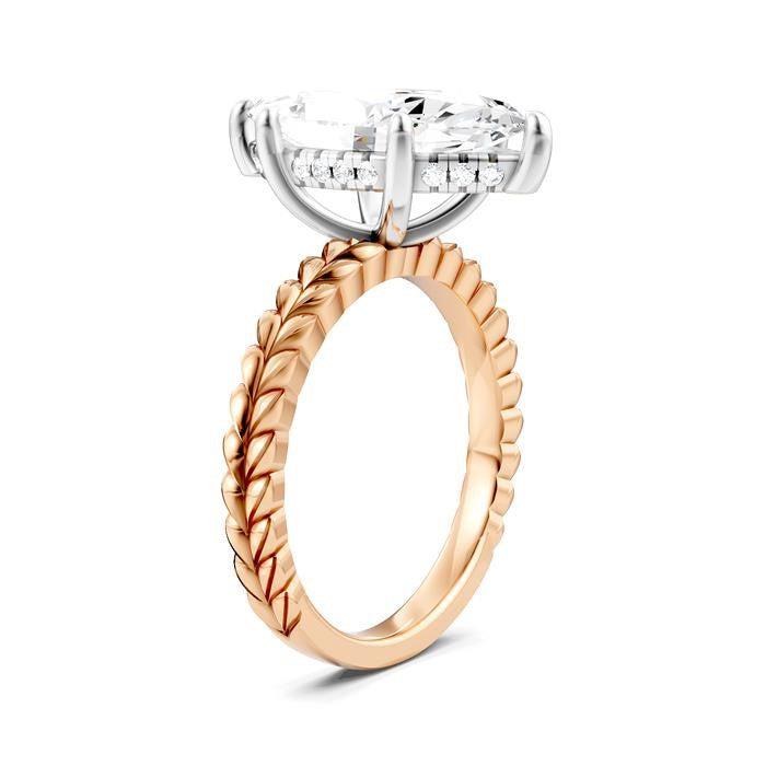 1/8 Ctw Marquise Shape Round Cut Diamond Semi-Mount Engagement Ring in 14K Rose and White Gold