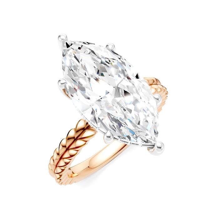 1/8 Ctw Marquise Shape Round Cut Diamond Semi-Mount Engagement Ring in 14K Rose and White Gold