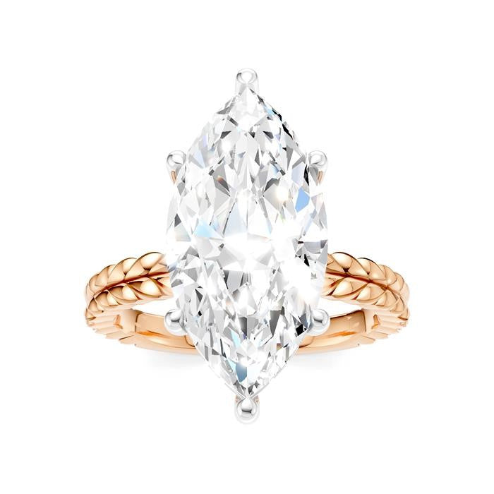 1/8 Ctw Marquise Shape Round Cut Diamond Semi-Mount Engagement Ring in 14K Rose and White Gold