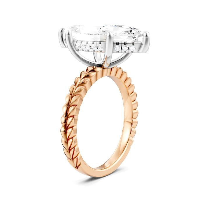 1/8 Ctw Marquise Shape Round Cut Diamond Semi-Mount Engagement Ring in 14K Rose and White Gold