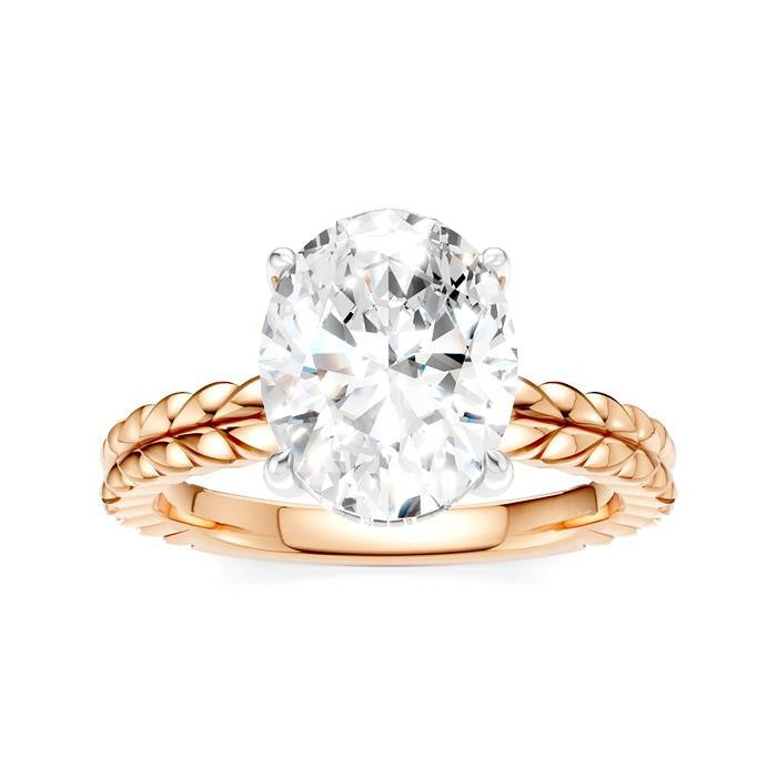 1/10 Ctw Oval Shape Round Cut Diamond Semi-Mount Engagement Ring in 14K Rose and White Gold