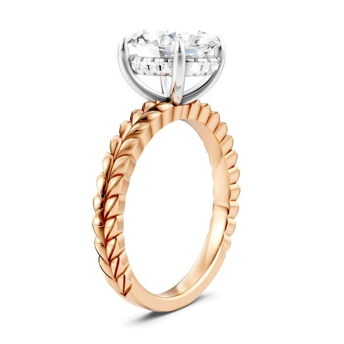 1/10 Ctw Oval Shape Round Cut Diamond Semi-Mount Engagement Ring in 14K Rose and White Gold