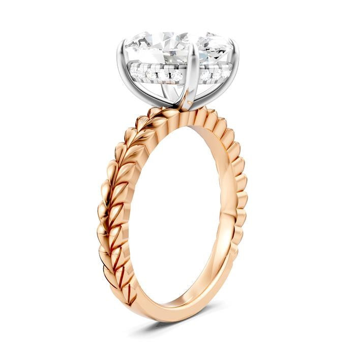 1/10 Ctw Oval Shape Round Cut Diamond Semi-Mount Engagement Ring in 14K Rose and White Gold