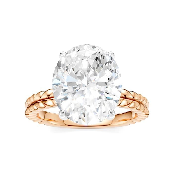 1/10 Ctw Oval Shape Round Cut Diamond Semi-Mount Engagement Ring in 14K Rose and White Gold