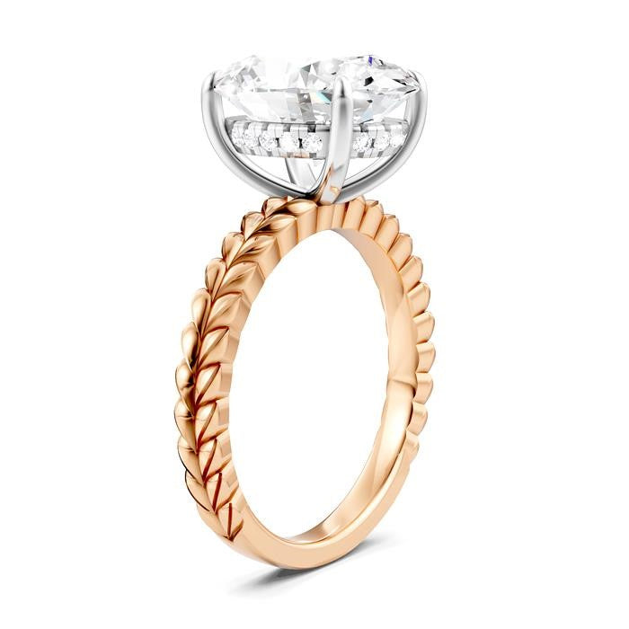 1/10 Ctw Oval Shape Round Cut Diamond Semi-Mount Engagement Ring in 14K Rose and White Gold