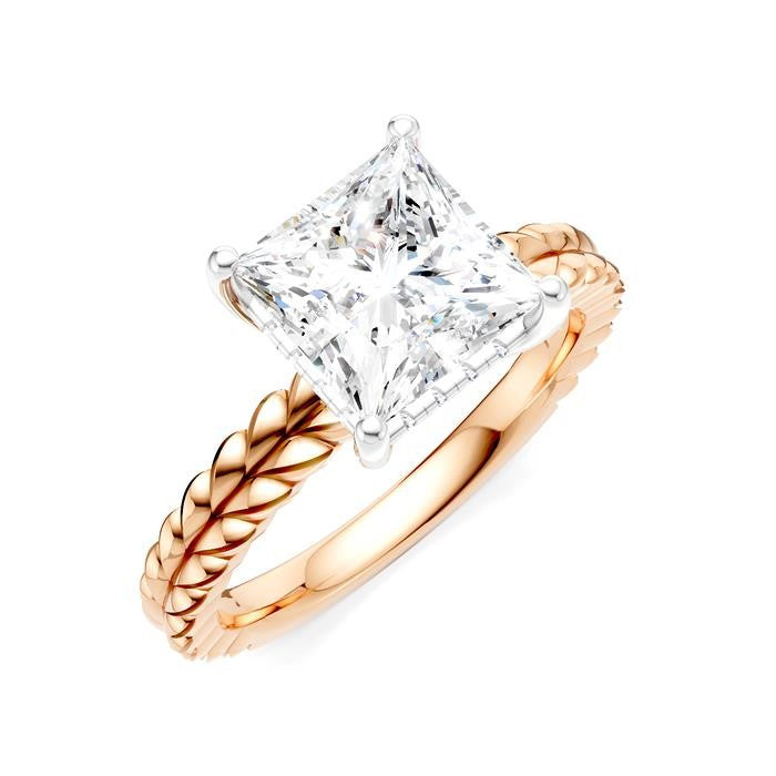 1/10 Ctw Princess Shape Round Cut Diamond Semi-Mount Engagement Ring in 14K Rose and White Gold