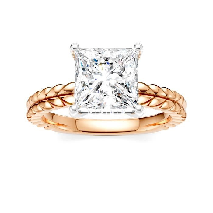 1/10 Ctw Princess Shape Round Cut Diamond Semi-Mount Engagement Ring in 14K Rose and White Gold