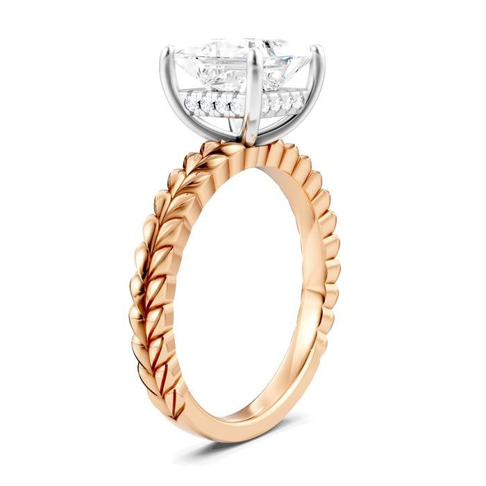 1/10 Ctw Princess Shape Round Cut Diamond Semi-Mount Engagement Ring in 14K Rose and White Gold