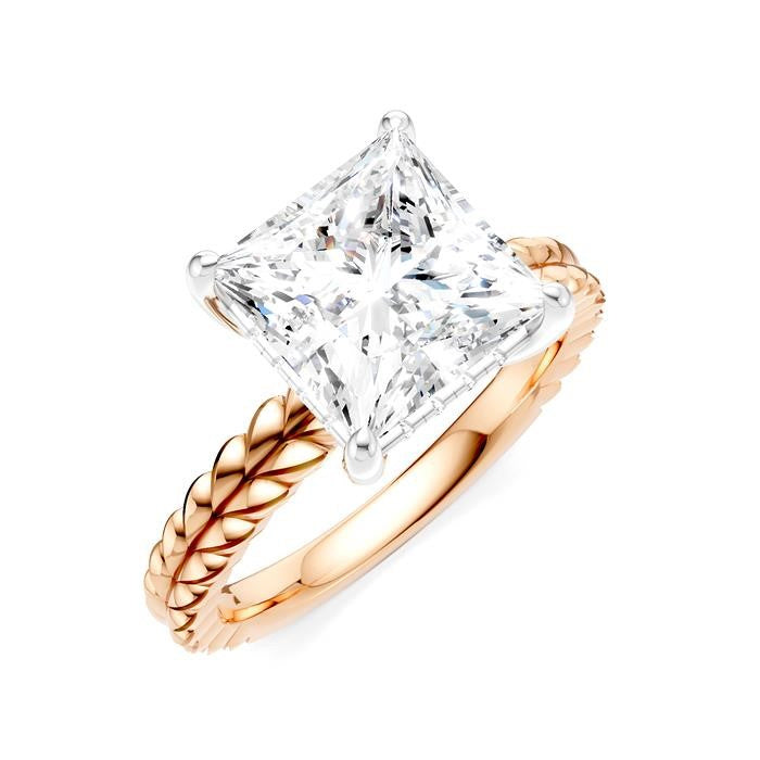 1/10 Ctw Princess Shape Round Cut Diamond Semi-Mount Engagement Ring in 14K Rose and White Gold