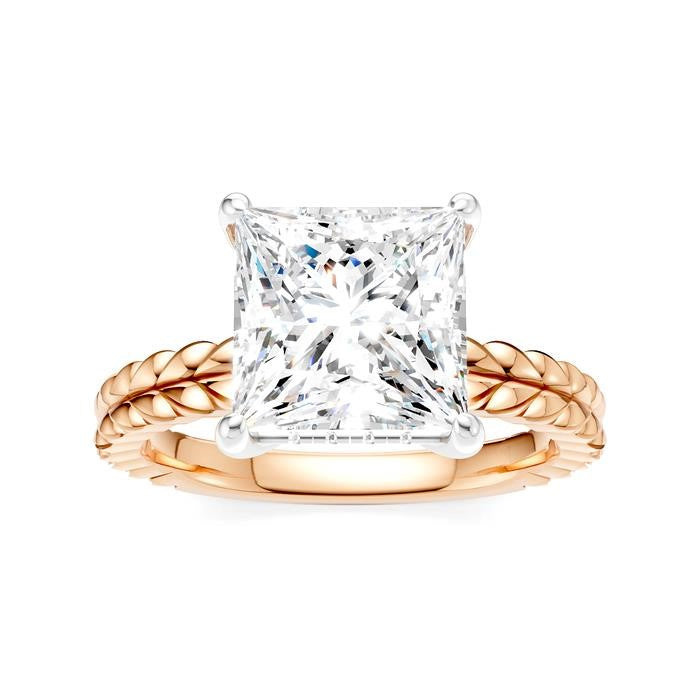 1/10 Ctw Princess Shape Round Cut Diamond Semi-Mount Engagement Ring in 14K Rose and White Gold