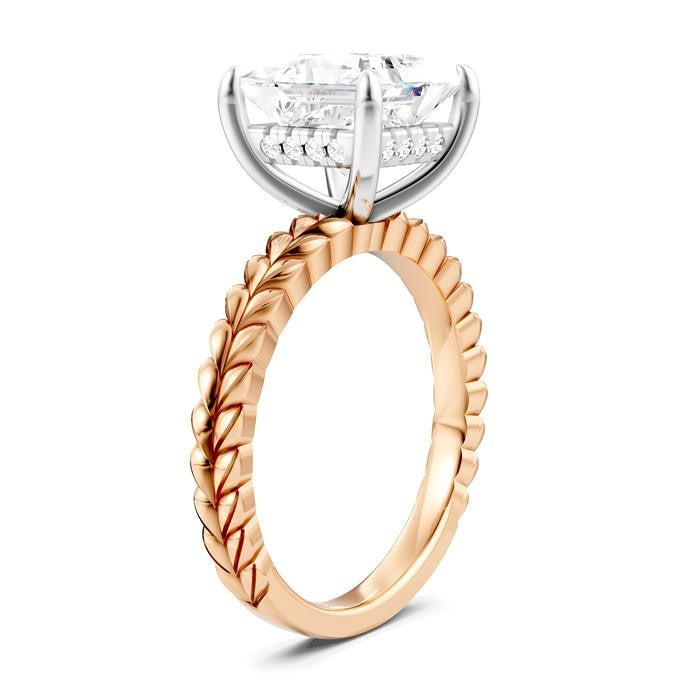 1/10 Ctw Princess Shape Round Cut Diamond Semi-Mount Engagement Ring in 14K Rose and White Gold