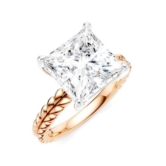 1/8 Ctw Princess Shape Round Cut Diamond Semi-Mount Engagement Ring in 14K Rose and White Gold
