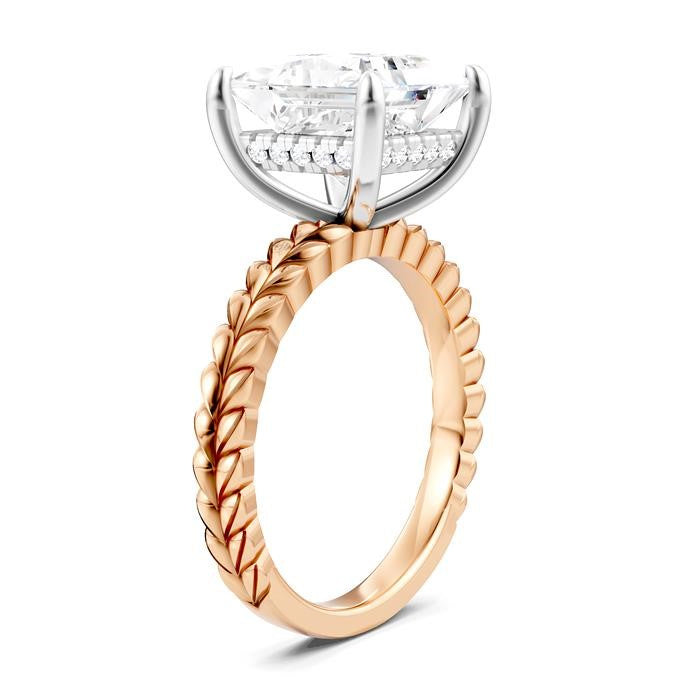 1/8 Ctw Princess Shape Round Cut Diamond Semi-Mount Engagement Ring in 14K Rose and White Gold
