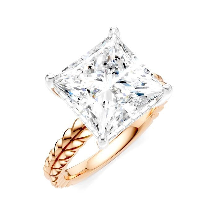 1/8 Ctw Princess Shape Round Cut Diamond Semi-Mount Engagement Ring in 14K Rose and White Gold