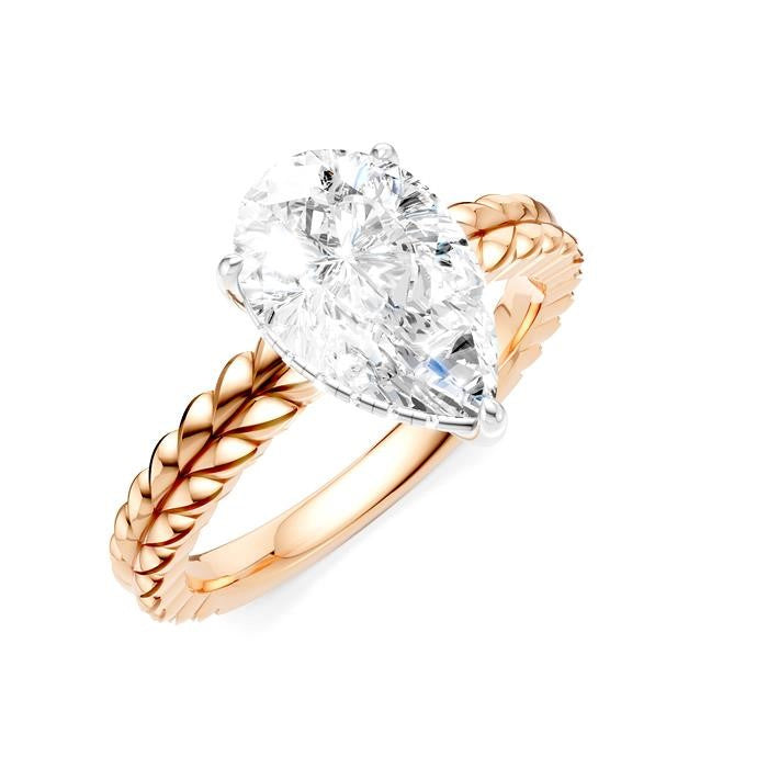 1/10 Ctw Pear Shape Round Cut Diamond Semi-Mount Engagement Ring in 14K Rose and White Gold