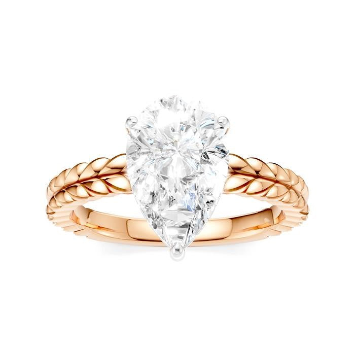 1/10 Ctw Pear Shape Round Cut Diamond Semi-Mount Engagement Ring in 14K Rose and White Gold