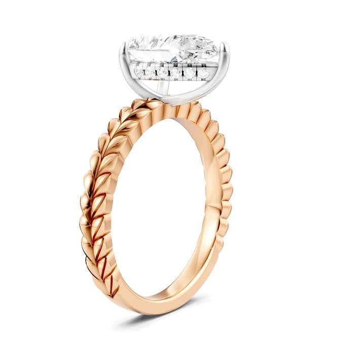 1/10 Ctw Pear Shape Round Cut Diamond Semi-Mount Engagement Ring in 14K Rose and White Gold