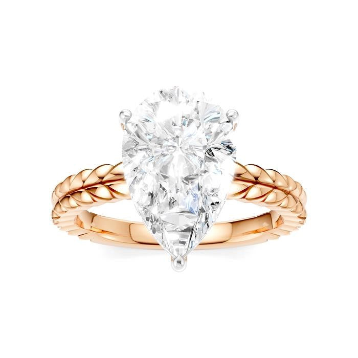 1/10 Ctw Pear Shape Round Cut Diamond Semi-Mount Engagement Ring in 14K Rose and White Gold
