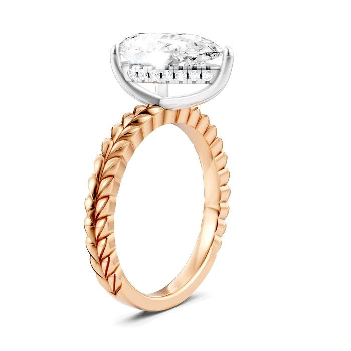 1/10 Ctw Pear Shape Round Cut Diamond Semi-Mount Engagement Ring in 14K Rose and White Gold