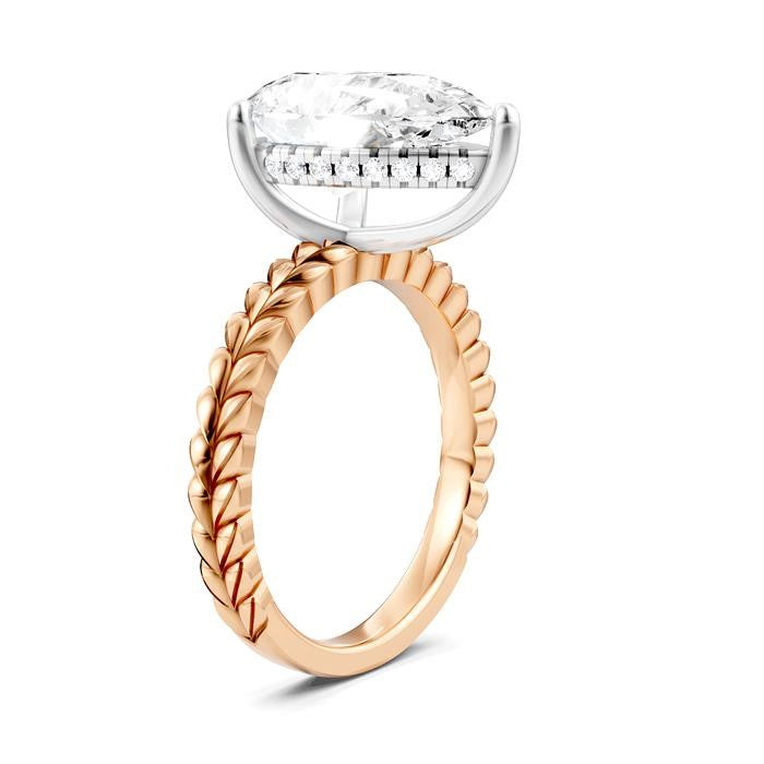 1/8 Ctw Pear Shape Round Cut Diamond Semi-Mount Engagement Ring in 14K Rose and White Gold