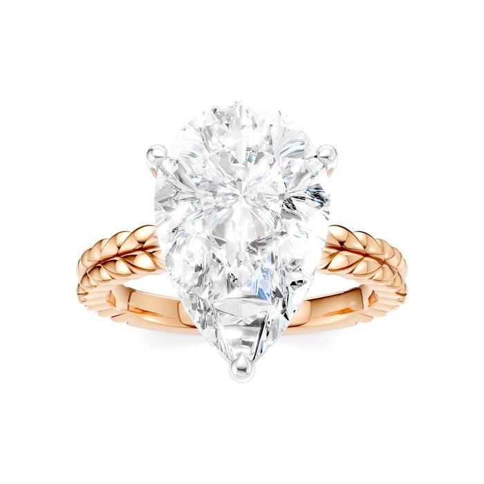 1/8 Ctw Pear Shape Round Cut Diamond Semi-Mount Engagement Ring in 14K Rose and White Gold
