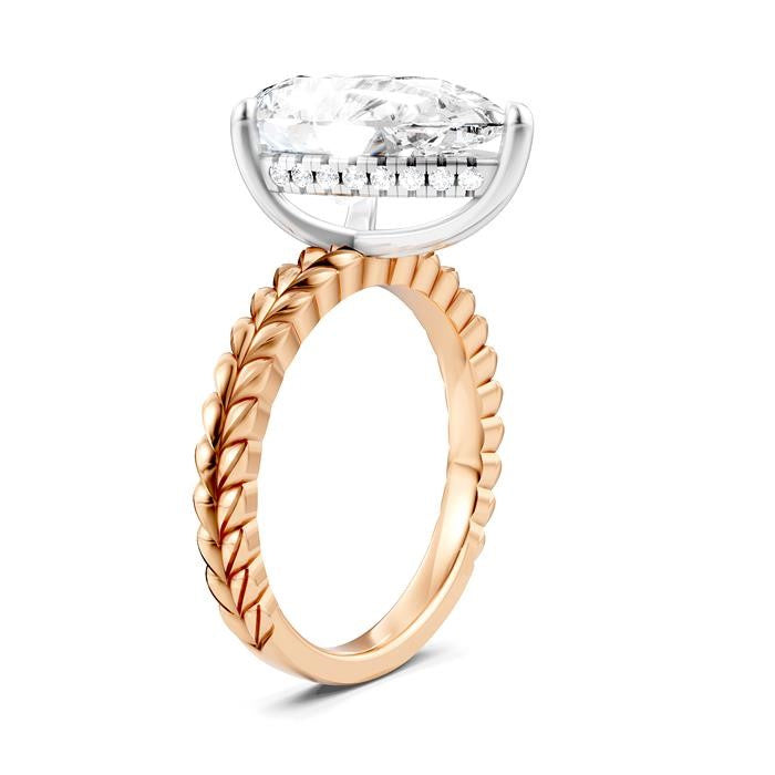 1/8 Ctw Pear Shape Round Cut Diamond Semi-Mount Engagement Ring in 14K Rose and White Gold